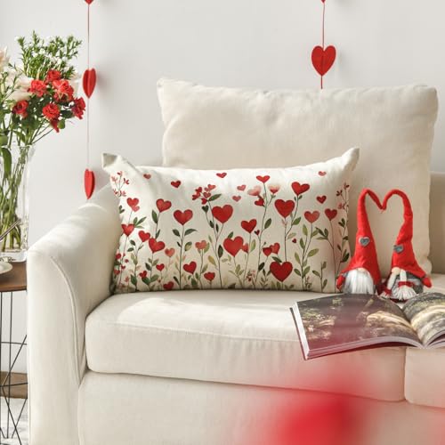 Valentine's Day Heart Floral Throw Pillow Cover, 12x20 Inch