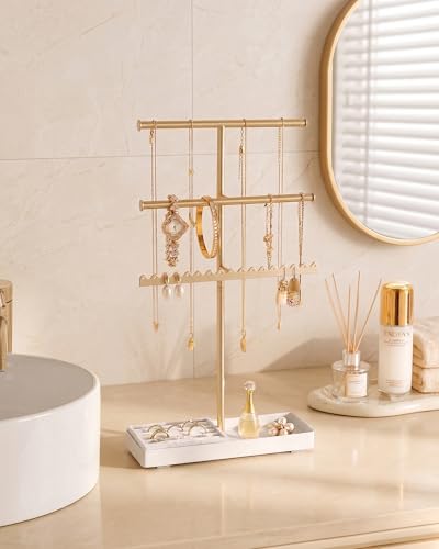 Gold 3-Tier Jewelry Organizer Stand - Metal Jewelry Holder for Necklaces, Earrings, Bracelets, Rings
