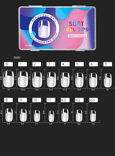 Yimart Short Square Gel Nail Tips - 300pcs Traceless Frosted Artificial Nails