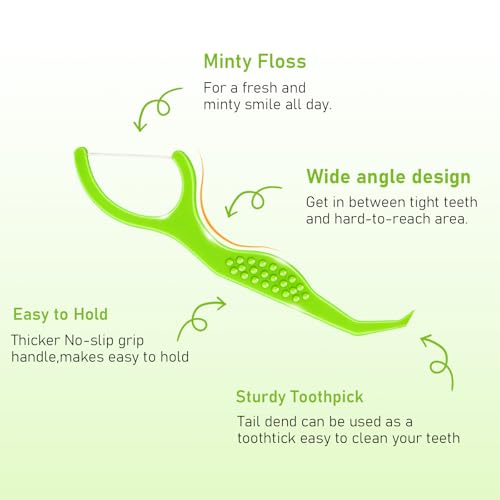 Dental Floss Picks 50 Count Extra Strong Mint Flossers with Case