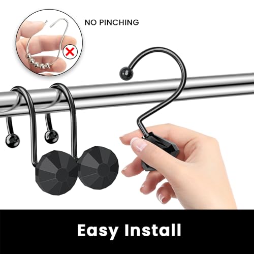Diamond Crystal Shower Curtain Hooks Set - Rust-Proof, 12 Pcs