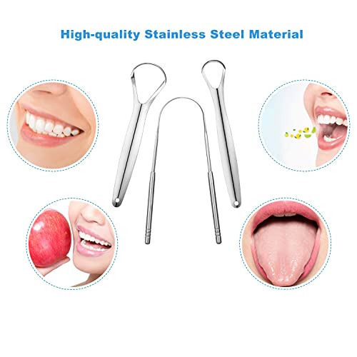 3 PCS Stainless Steel Tongue Scraper - Metal Tongue Cleaner for Adults