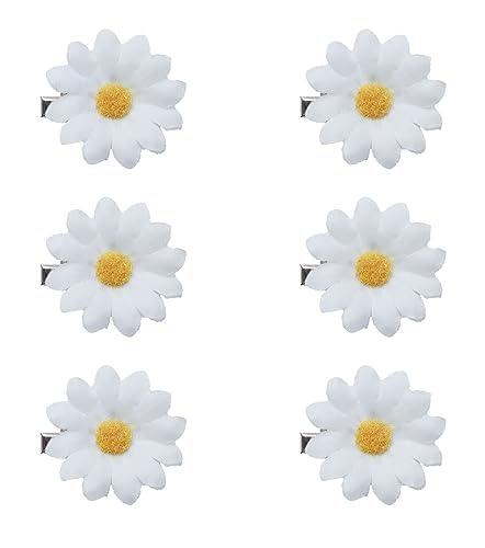 6Pcs White Daisy Flower Hair Clips Fabric Sun Flower Barrettes