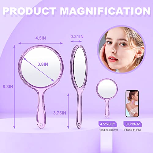D Purple Hand Held Makeup Mirror Double Sided 1X 2X Magnification