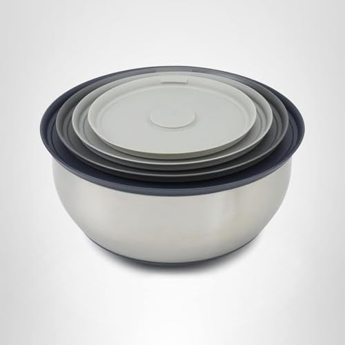 Joseph Joseph Prep&Store- Stainless Steel Mixing Nest Bowls with Lids, 8 piece Metal Bowl food Storage Set, Stainless Steel