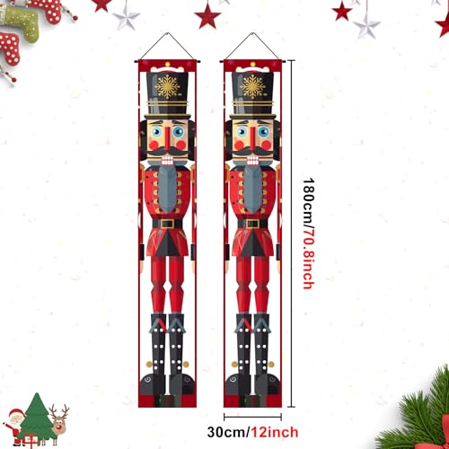 Outdoor Christmas Nutcracker Banner for Porch - Wide Soldier Style 30x71 Inch Red & Black Holiday Door Decor