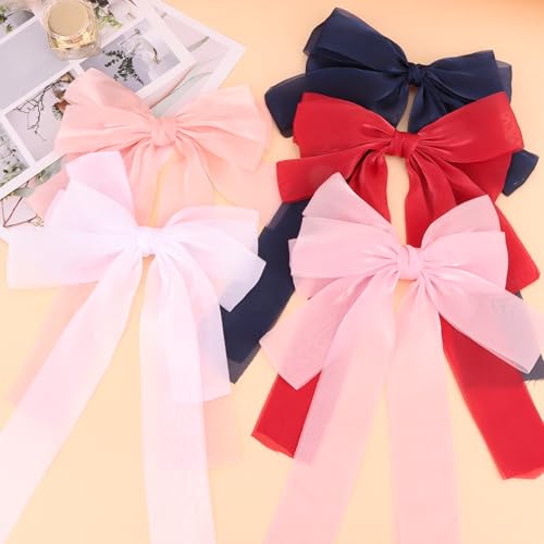 GAFATORY 5-Pack Extra Large Silk Hair Bow Clips for Women and Girls