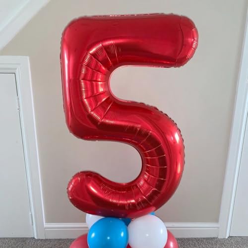 40-Inch Red Number 5 Balloon - Foil Mylar for Party Decor