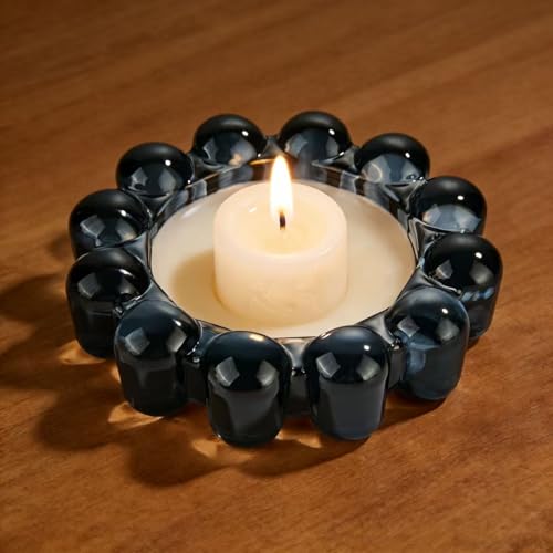 Black Bubble Glass Candle Dish - Small Decorative Tray for Tealights & Diffusers