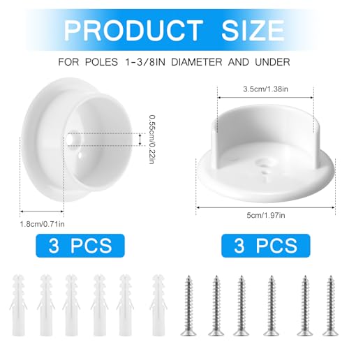 Closet Rod Holders for 1-3/8 Inch Rods, 6-Pack Plastic Brackets with Screws