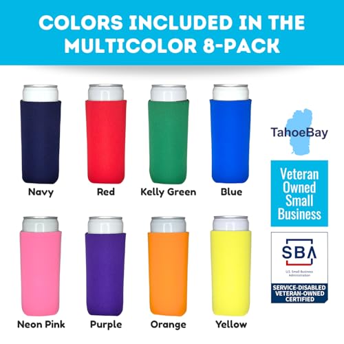 Slim 12oz Can Cooler Sleeves - Multicolor 8-Pack by TahoeBay