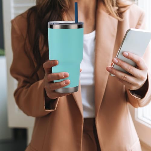 PEUTIER 5-Pack Reusable Silicone Straws with Dust-Proof Baffle for Yeti Tumblers, Blue