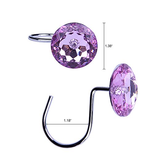 Adwaita Decorative Shower Curtain Hooks with Crystal Rhinestones - Set of 12