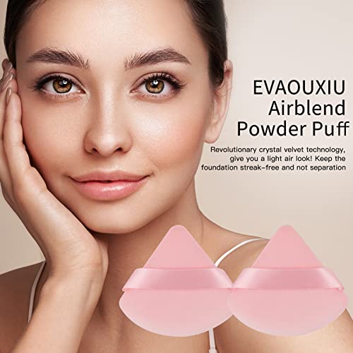 EVAOUXIU Triangle Powder Puff Set - Soft Velour Makeup Sponge for Foundation & Setting Powder, Pink (2 Pcs)