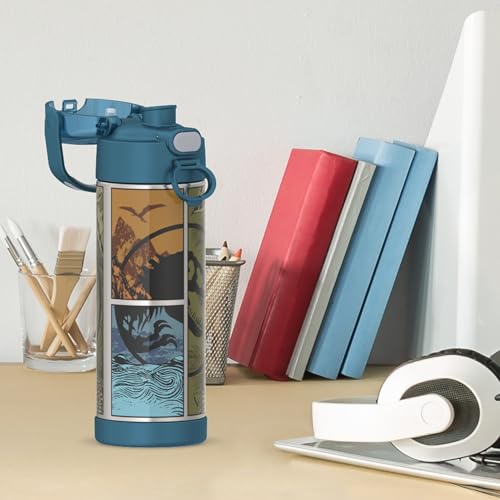 THERMOS FUNTAINER 16 Ounce Stainless Steel Vacuum Insulated Bottle with Wide Spout Lid, JURASSIC WORLD