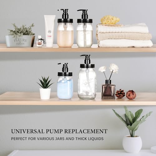 Amolliar Mason Jar Soap Dispenser Pump Lids - 2 Pack, Black, Regular Mouth