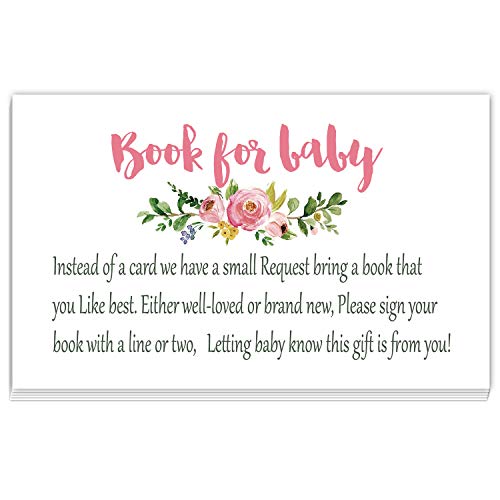 50 Pack Pink Flower Baby Shower Request Cards for Books