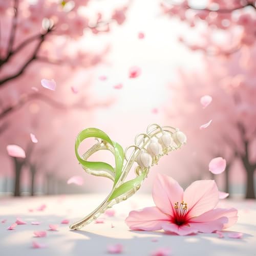 Pink Gold Lily of the Valley Large Metal Claw Clip Hair Accessory