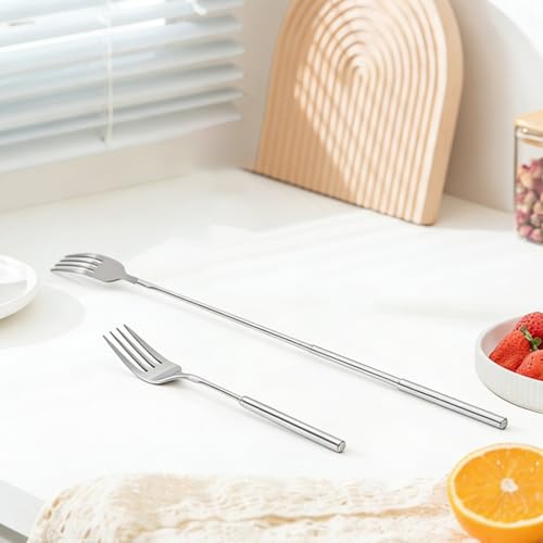 Extendable Stainless Steel Dinner & Fruit Forks 2-Pack, Adjustable 8.7-25.4 Inch