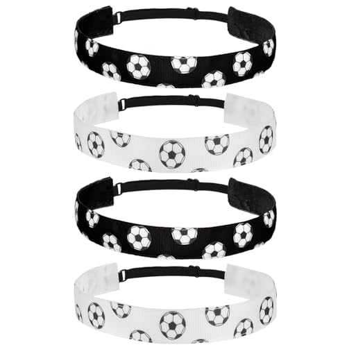 4 Pieces Girls Soccer Headbands Non-Slip Soccer Headband Adjustable No Slip Sport Head Band for Kids Football Hairband Elastic No Slip Sport Head Band for Kids (Black, White)