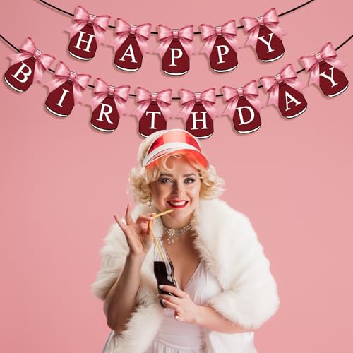 Burgundy Happy Birthday Banner - Retro Cola Can Design with Bow