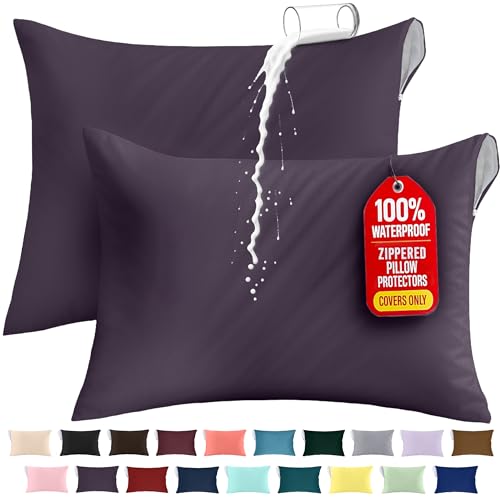 Utopia Bedding Set of 2 Standard Size Pillow Protectors - Purple
