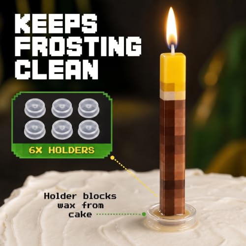6 Pack Large Pixel Torch Birthday Candles for Gaming Cake Decorations