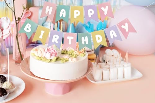 Pastel Rainbow Happy Birthday Banner - Reusable Cardstock Bunting