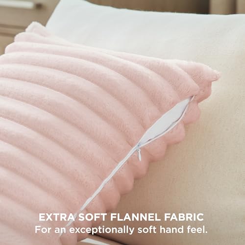 Bedsure Striped Fleece Throw Pillow Covers - Crystal Pink, 18"x18" (2 Pack)