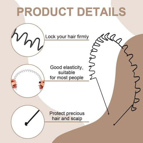WHAVEL Metal Zig Zag Headbands for Men and Women 2-Pack Non-Slip Spring Wave Hair Bands