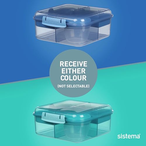Sistema Ocean Bound Plastic Bento Box | Lunch Box with Yoghurt/Fruit Pot | 1.25 L Square | BPA-Free Made Using Recycled Plastic | Assorted Colours (Varies by Pack)