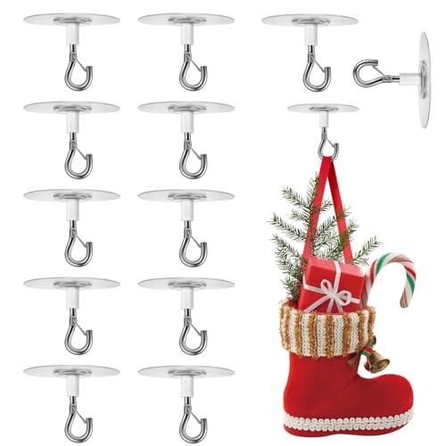 AccEncyc 12 Pcs No Drill Adhesive Ceiling Hooks for Hanging Plants & Lights