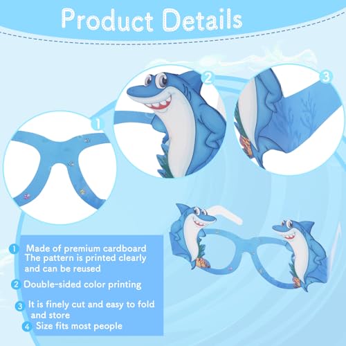 CIEHER 16 Shark-Themed Paper Eyeglasses for Parties & Photos