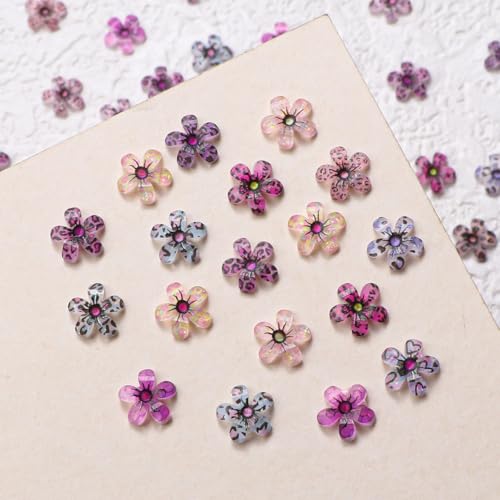 150 Pcs Leopard Print Flower Nail Charms 3D Floral Rhinestones