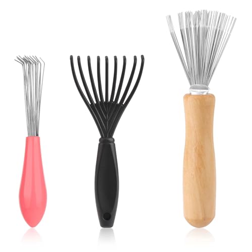 Hair Brush Cleaner Tool Set - 3 Piece Comb Rake and Cleaning Brushes