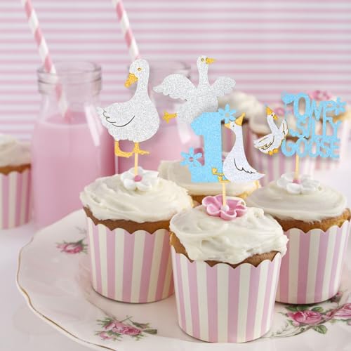Silly Goose Cupcake Toppers 48 Pcs Glitter Party Picks for Baby Shower