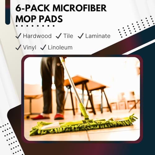 Washable Microfiber Mop Pads - 6 Pack, 16x5.5 Inches for Easy Cleaning
