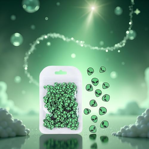 Zhuluck 50 Pcs Green 3D Alien Polymer Clay Nail Art Slices & Charms