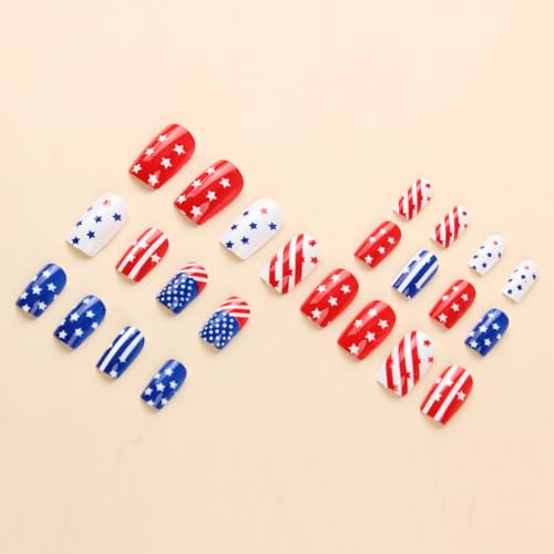 Patriotic Press On Nails Medium Square Independence Day False Nails