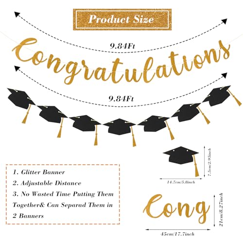 Graduation Decorations 2026 Pre-Strung Glitter Banner with Cap
