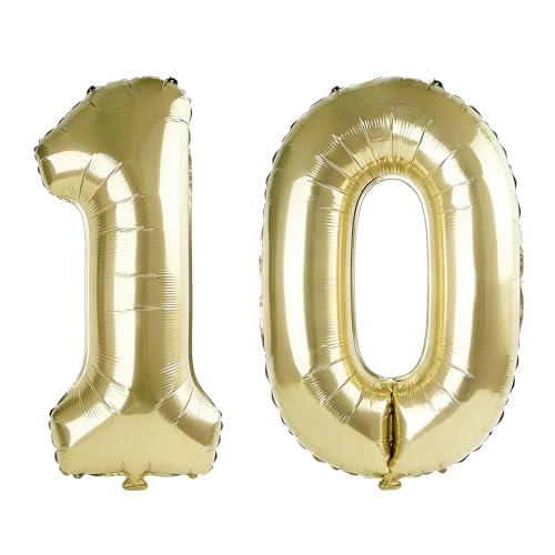 40-Inch Champagne Gold Number 10 Balloon for Birthday Celebrations