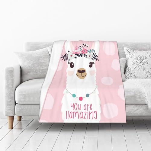 Pink Llama Blanket 50"x40" - Soft Flannel Throw for Kids & Pets