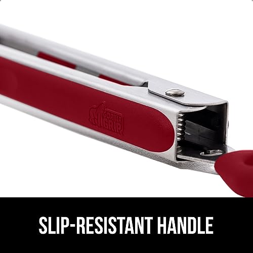 Gorilla Grip Kitchen Tongs Set, 9" & 12" Stainless Steel, Red