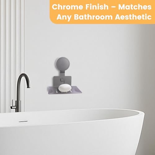 HASSLICKIT Suction Cup Soap Holder - Rustproof Wall Mounted Dish, Matte Grey