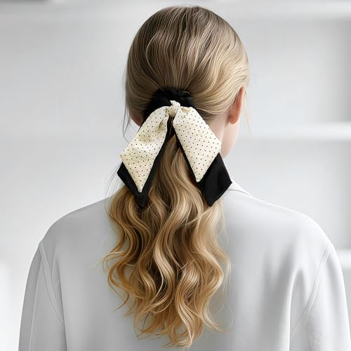 Doneace Satin Bow Hair Scrunchies with Long Ribbon Tail White Hair Tie