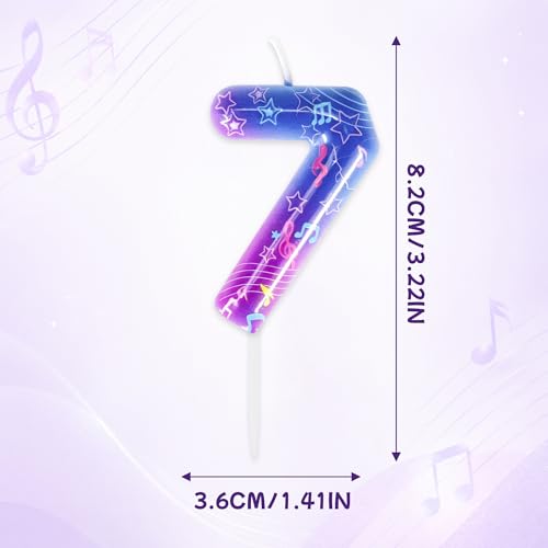Kpop 7th Birthday Candle with Music Notes - Purple Gradient Cake Topper