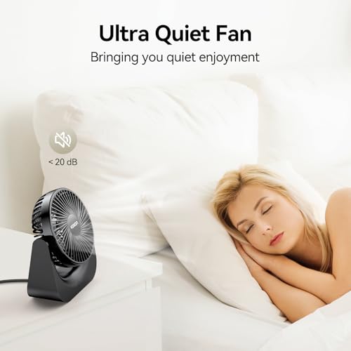 VOXON 5.5-Inch USB Desk Fan - 5 Speed Quiet Cooling, Adjustable Angle