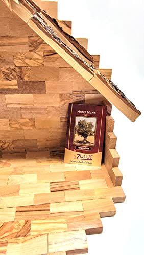 Olive Wood Nativity Stable - Handmade Bethlehem Christmas Decor 13.5x10.5x7.12 Inches