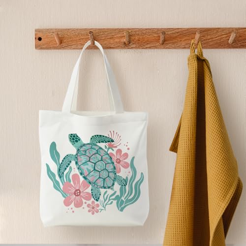 KEUSPI Floral Sea Turtle Tote Bag for Women - Turtles and Flowers
