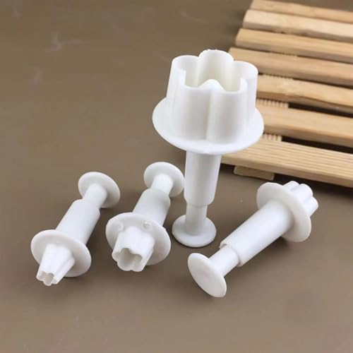 Cauaoa 4Pcs White Flower Cookie Cutters and Fondant Plunger Molds